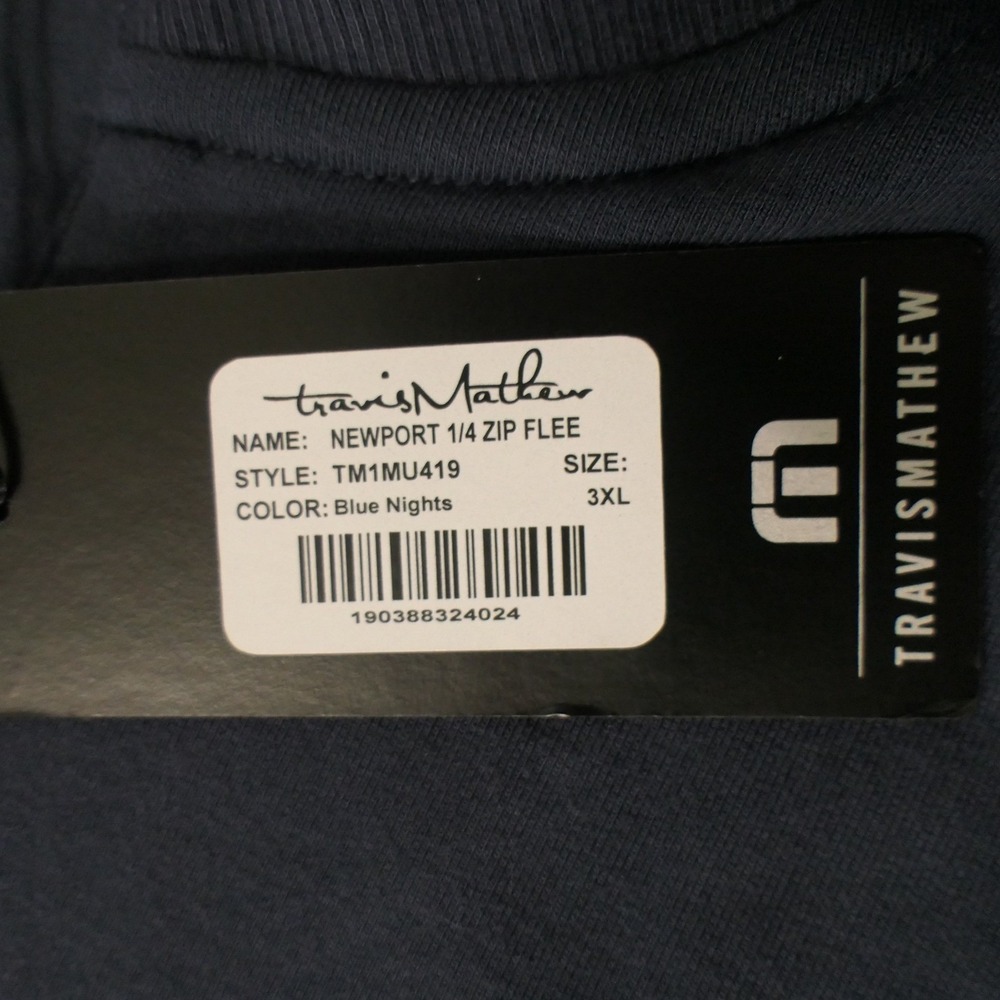TravisMathew Mens Newport 1/4 Zip Fleece‎ 3XL Blue Nights TM1MU419 Golf Preppy - Picture 3 of 11
